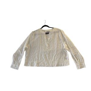 MADEWELL Women Top Birdie Crop Eyelet Linen XL White Vneck Long sleeve Casual